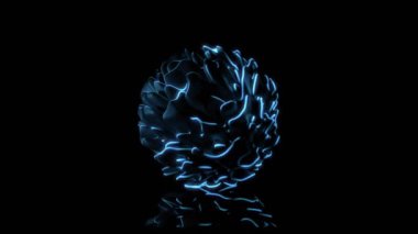 Neon ışıklı kenarları olan parlak yerdeğiştirilmiş küre. Kusursuz döngü.
