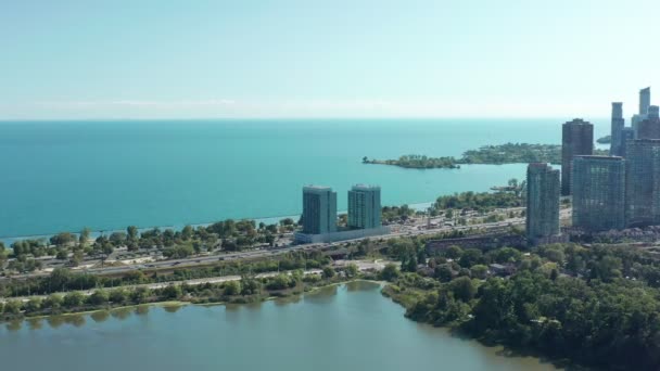 Aerial Establishing Shot Gardiner Expressway Letí Centra Toronta Kinematografické Záběry — Stock video