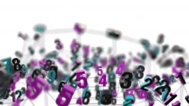 4K Rastgele Numaralar Ağ içinde Taşınıyor. 3B Canlandırma.