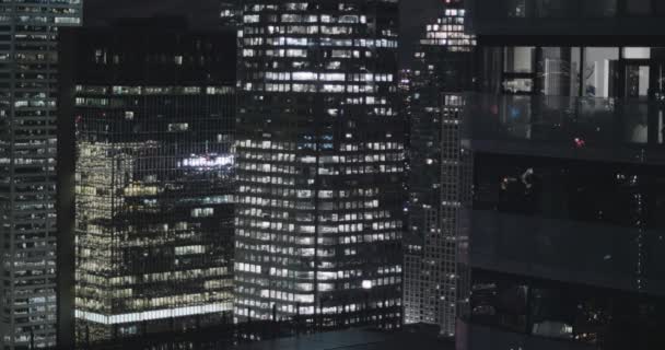 Exterior Establishing Shot Modern Office Building Financial District Night — Stock Video