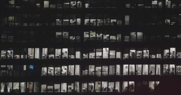 Außenaufnahme Eines Modernen Bürogebäudes Finanzviertel Der Nacht — Stockvideo