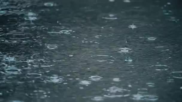 Slow Motion Tworzy Ujęcie Deszczu Spadającego Chodnik Widok Bliska — Wideo stockowe