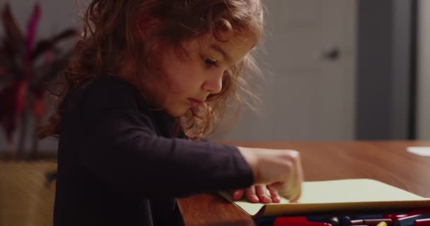 可爱的幼儿在家里做艺术和手工艺 在4K内开枪 — 图库视频影像
