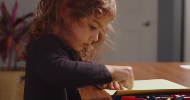 可爱的幼儿在家里做艺术和手工艺 在4K内开枪 — 图库视频影像