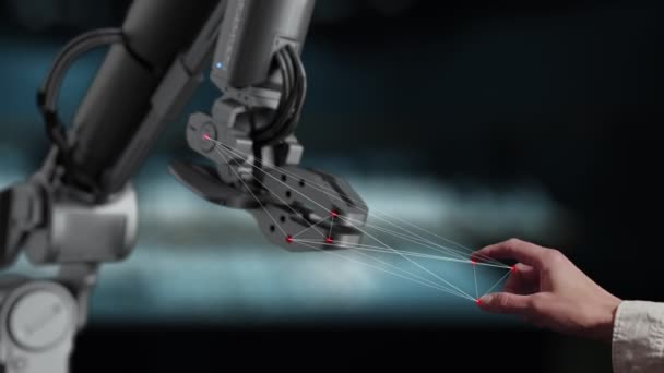 Endüstriyel Robot Kolu Insan Eli Değmesi Animasyon Yayın Kalitesi — Stok video