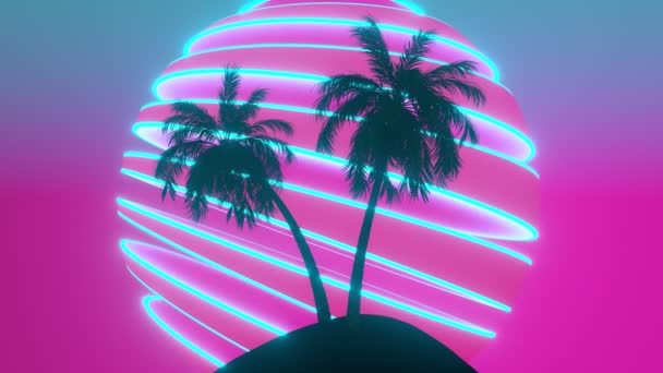 Retro 80S Synthwave Palmbomen Zon Lus Uitgevoerd Het Hoofdkwartier Van — Stockvideo