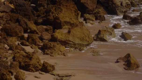 Olas Cayendo Sobre Rocas Una Playa Puerto Rico Cinemática Estableciendo — Vídeos de Stock