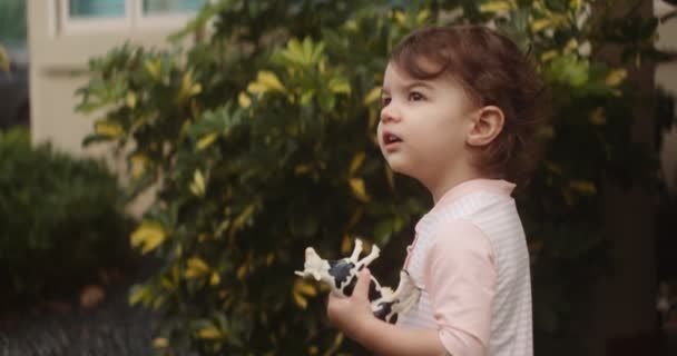 Retrato Una Hermosa Niña Divirtiéndose Vacaciones Filmación Cinematográfica — Vídeo de stock
