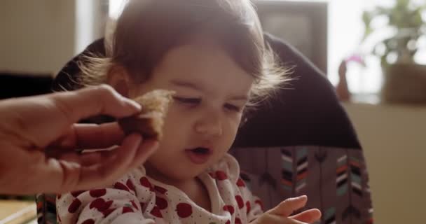 Gadis Kecil Menolak Untuk Makan Shot Raw Cinema Camera — Stok Video