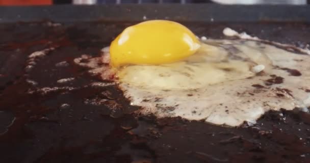 宏观探测拍摄的鸡蛋在网格子上被煮熟的照片 4K滑块射击 — 图库视频影像