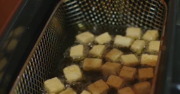Golden Deep Fried Tofu Footage — Stock Video