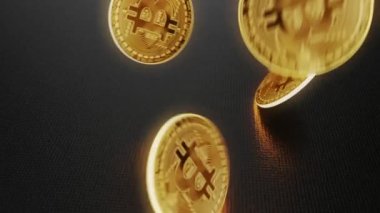 Bitmadeni paralar metalik bir yüzeye düşüyor. 4K CGI animasyonu.