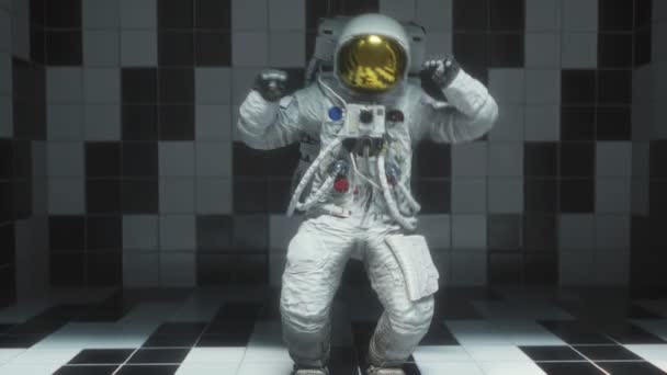 Astronauta Bailando Una Sala Fiestas Azulejos Animación Cgi Elementos Proporcionados — Vídeo de stock