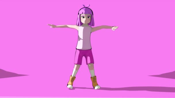 Geïllustreerde Cartoon Anime Meisje Dansen Animatie Roze Achtergrond — Stockvideo