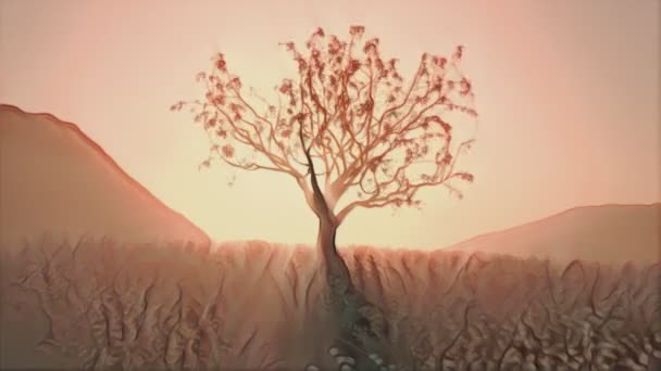 Zeitraffer Des Baumwachstums Einem Von Hand Gezeichneten Illustrativen Stil Animation — Stockvideo