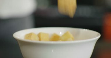 Kızarmış altın tofu. 4K görüntü.