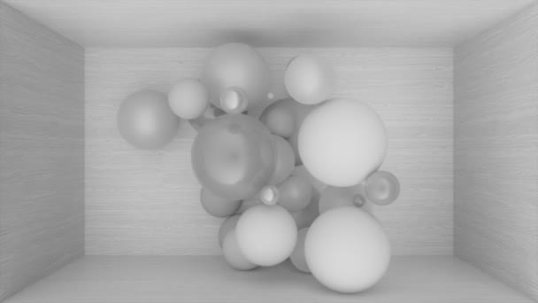 三维动画的球和球在一个木制的盒子中飞行 高度现实的Cgi — 图库视频影像