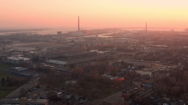 Aerial Establishing Shot East End Toronto Sąsiedztwo Zachodzie Słońca Późnym — Wideo stockowe