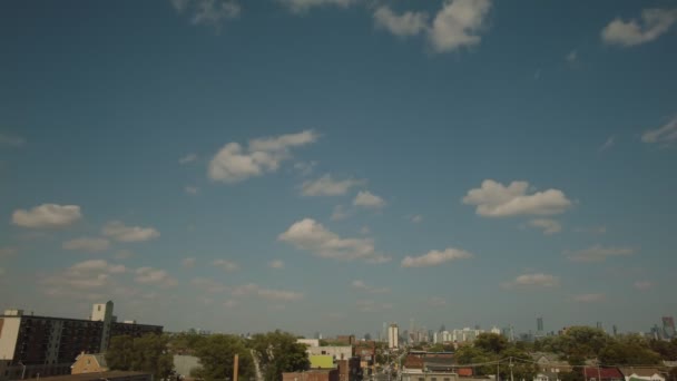 Extreme Ultra Wide View Bloor Street Toronto Day Puffy Clouds — Stock Video