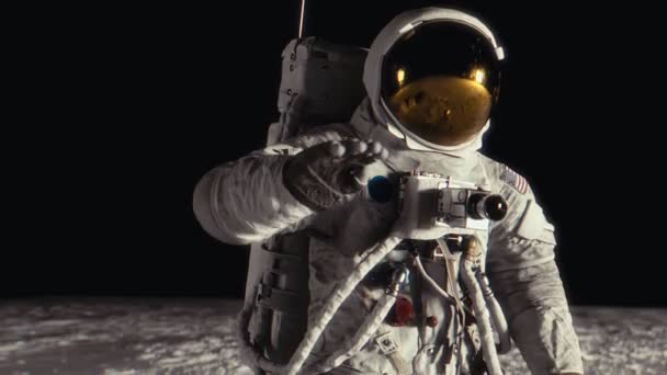 Astronaut Zwaait Het Maanoppervlak Zeer Realistische Cgi Animatie Elementen Verstrekt — Stockvideo