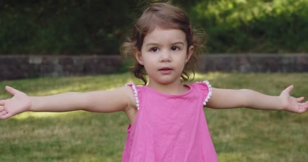 Cute Toddler Baby Girl Enjoying Park Summer Real Life Footage — Stock Video