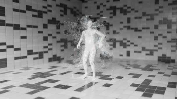 デジタルアートNftの概念は Androidの粒子を放出踊ります 4Kアニメーション — ストック動画