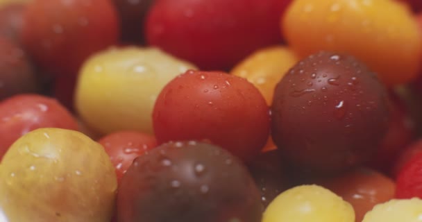 Medley Heirloom Grape Cherry Tomatoes Grabado Raw Una Cámara Cine — Vídeo de stock