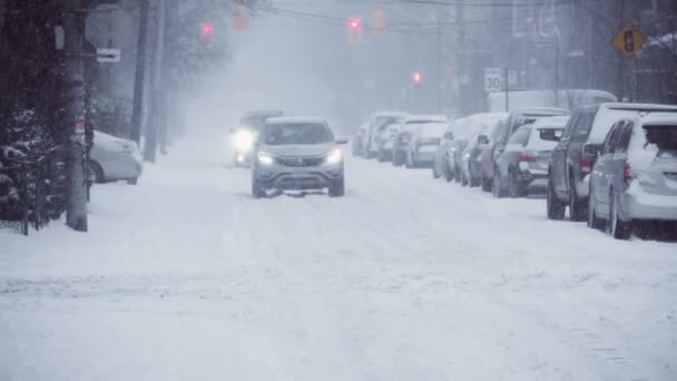 大风雪袭击了这个城市 在多伦多的电影4K中拍摄 — 图库视频影像