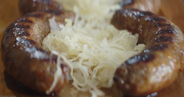 Macro Slider Révèlent Saucisse Traditionnelle Choucroute Images — Video