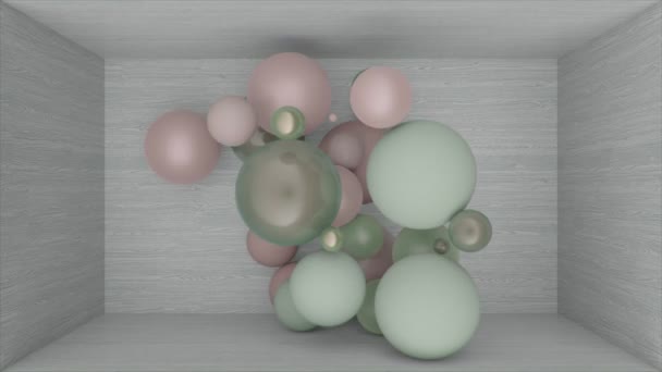 三维动画的球和球在一个木制的盒子中飞行 高度现实的Cgi — 图库视频影像