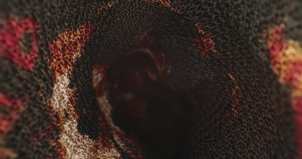 Flying Thin Patterned Fabric Macro Probe Lens Shot Cinema Camera — Stock Video