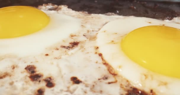 Макрозонд Яйцами Приготовленными Сковородке Слайдер — стоковое видео