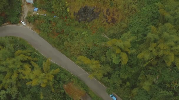 Tiro Aéreo Carros Que Conduzem Numa Estrada Montanhosa Floresta Tropical — Vídeo de Stock