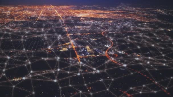 Luftaufnahme Eines Finanzdistrikts Futuristisches Konzept Mit Netzwerkverbindungen Und Knoten Uhd — Stockvideo