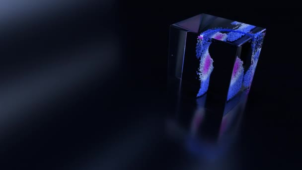 Partículas Giram Dentro Cubo Vidro Animação Uhd — Vídeo de Stock
