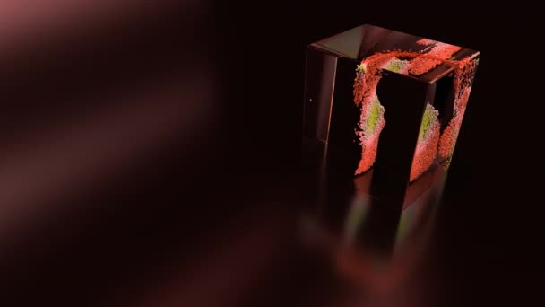 Las Partículas Giran Dentro Cubo Vidrio Animación Uhd — Vídeos de Stock
