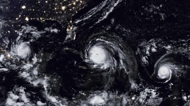 Три Великі Урагани Атлантичному Басейні Uhd Анімація — стокове відео