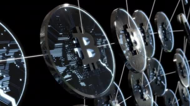 Animación Bucle Transparente Que Representa Bitcoins Almacenados Una Billetera Digital — Vídeos de Stock