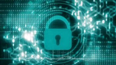 Siber güvenlik kavramını tasvir eden animasyon. 4K UHD kusursuz döngü canlandırması.