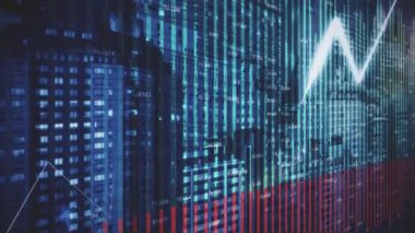 Modern finansal verileri tasvir eden animasyon. Yayın kalitesi. 16- bit renk derinliğinde oluşturuldu.