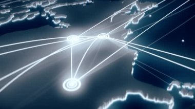 Animasyon, Kuzey Amerika kıtasındaki ve ötesindeki uçuş rotalarını gösteriyor. 16-bit renk derinliği. Kopyalama alanı ile durağan çekim.