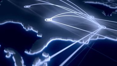 Animasyon, Kuzey Amerika kıtasındaki ve ötesindeki uçuş rotalarını gösteriyor. 16-bit renk derinliği. Kopyalama alanı ile durağan çekim.