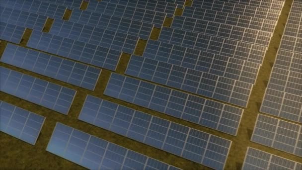 Vista Panorámica Del Rastreo Aéreo Una Granja Solar Desde Ángulo — Vídeos de Stock