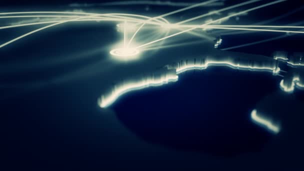 北アメリカ大陸とそれ以降の飛行経路を描いたアニメーション 16ビットの色深度 コピースペースでスタティックショット — ストック動画