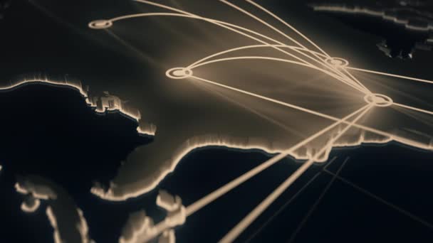 北アメリカ大陸とそれ以降の飛行経路を描いたアニメーション 16ビットの色深度 コピースペースでスタティックショット — ストック動画