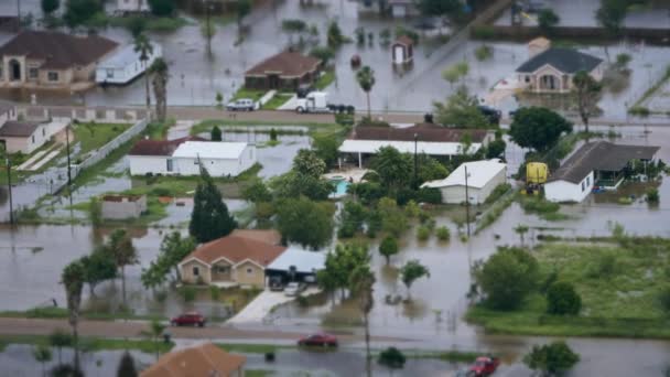 ハリケーンの後の洪水の描写 ハリケーン イルマ ハーヴェイ マリアなどの嵐が上陸した後の荒廃を示すのに適している Uhd — ストック動画