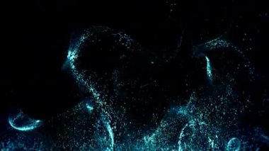 İzleri olan parlak parçacıklar ekrana tırmanıyor ve çerçeveyi dolduruyor. 16- bit renk derinliğinde 4K UHD canlandırması.