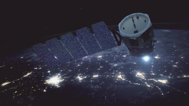 Vista Incredibile Del Satellite Che Orbita Intorno Alla Terra Animazione — Video Stock