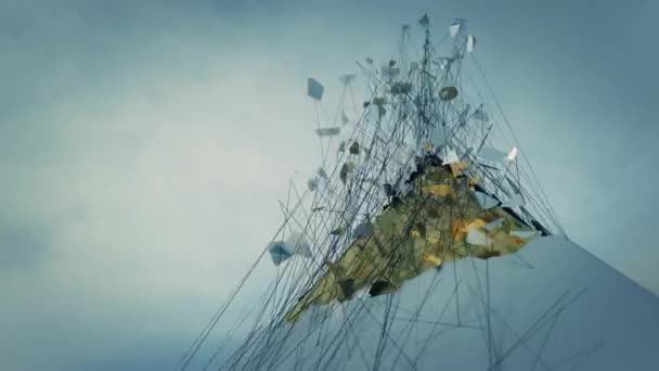 Naadloze Looping Abstracte Animatie Van Een Desintegrerende Piramide Shell Onthullen — Stockvideo