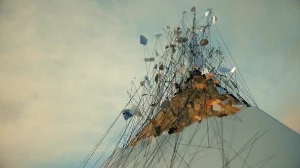 金のインテリアを明らかにピラミッドシェルを崩壊させるのシームレスなループ抽象アニメーション — ストック動画